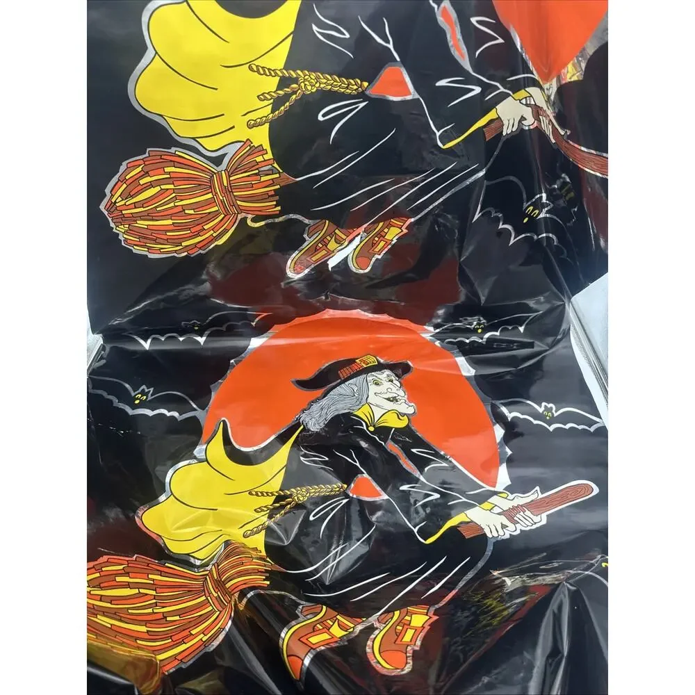 Vintage Foil Plastic Witch Halloween Window Covers Decor 31x26